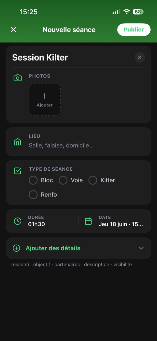 Ton carnet de séances dans l'appli Tokay
